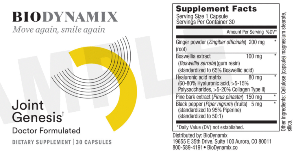 Joint Genesis supplement facts